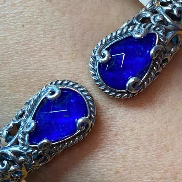Carolyn Pollack Sterling Silver Faceted Lapis Doublet Decorated Hinged Bracelet - Picture 6 of 10